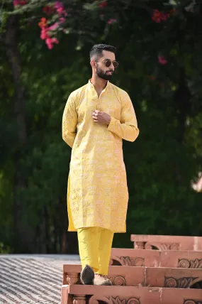 Gleaming Yellow Brocade Kurta