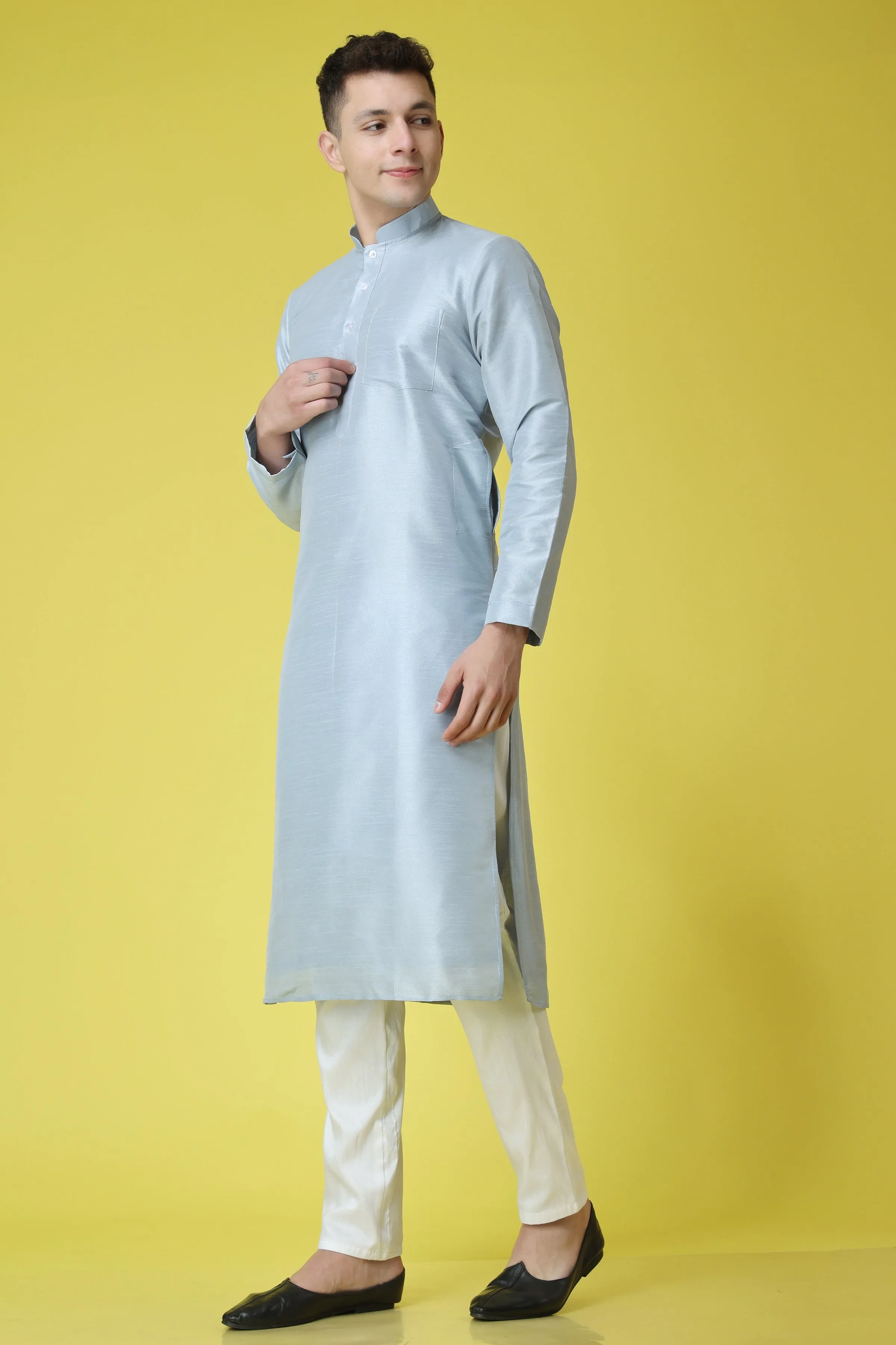 Glossy Blue Silk Kurta