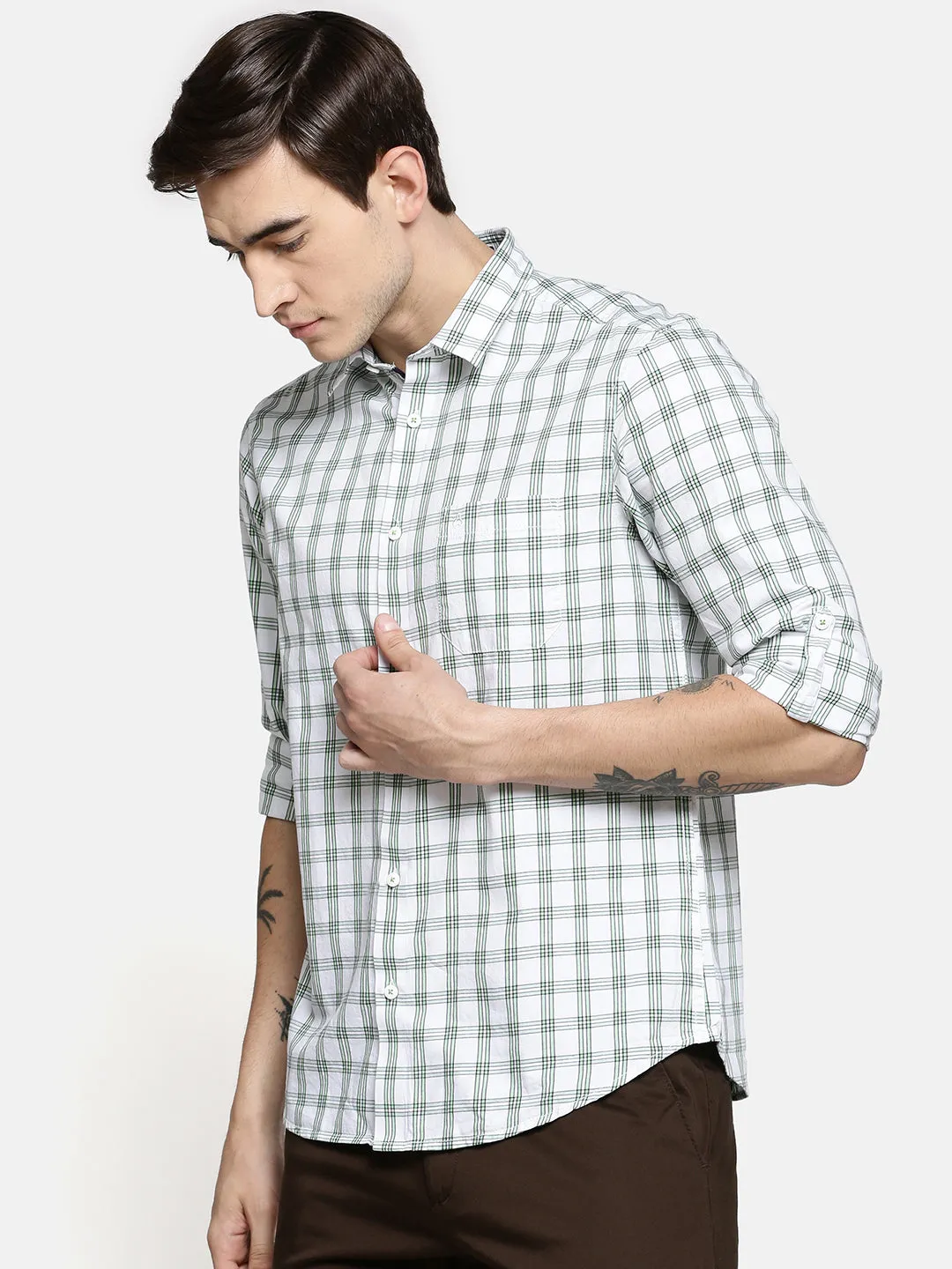 JDC Men White Check Shirt