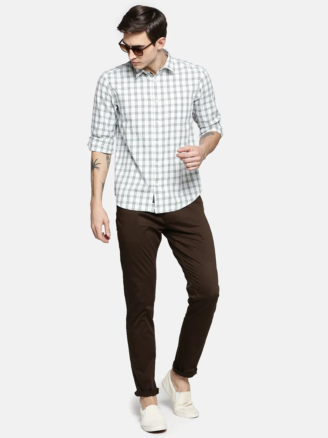 JDC Men White Check Shirt