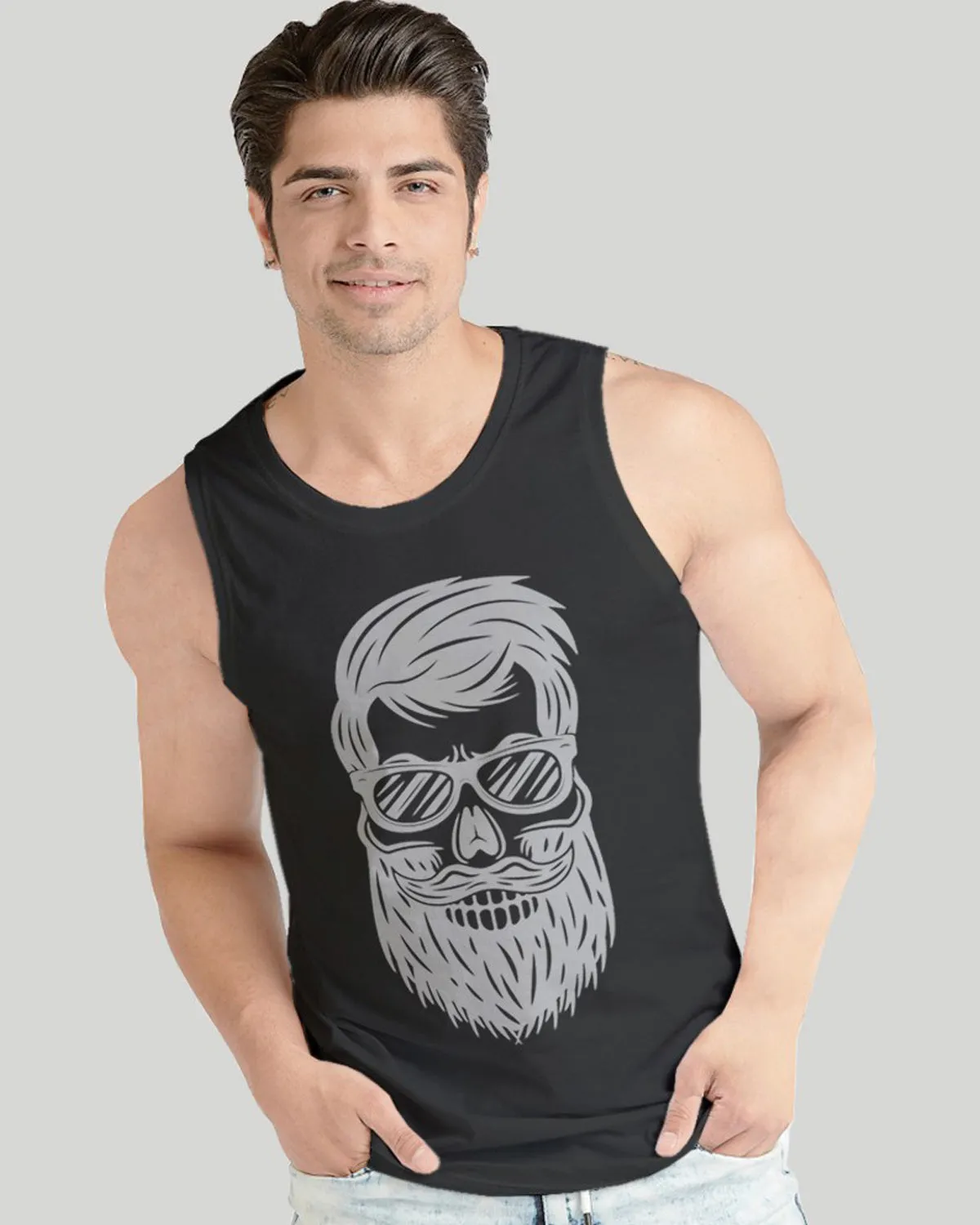 Men Black Face Printed Vest