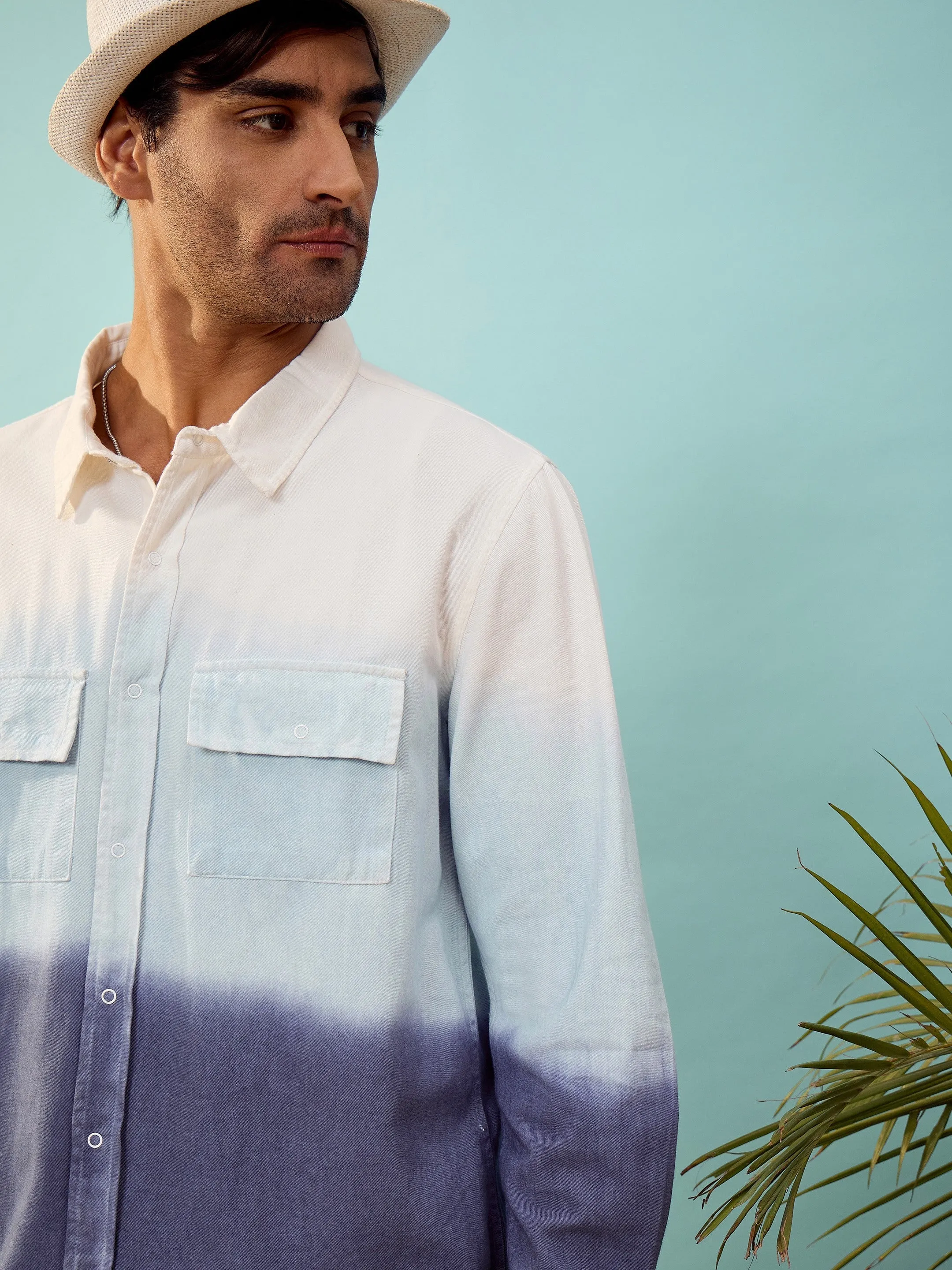 Men Blue & White Ombre Shirt