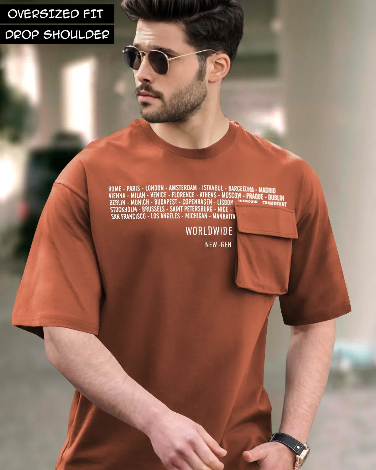 Men Brown Oversized T-shirt