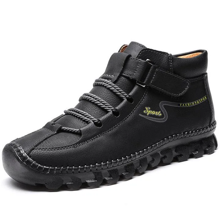 Men Cow Leather Non Slip Hand Stitching Soft Sole Casual Outdoor Boots