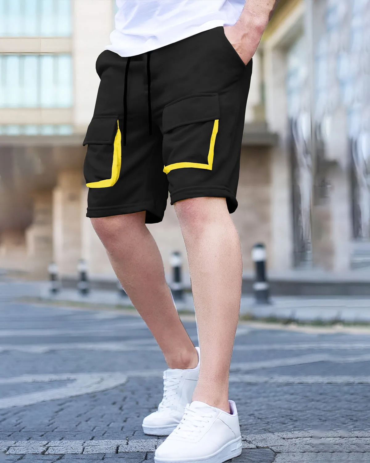 Men Flap-pocket Black Shorts