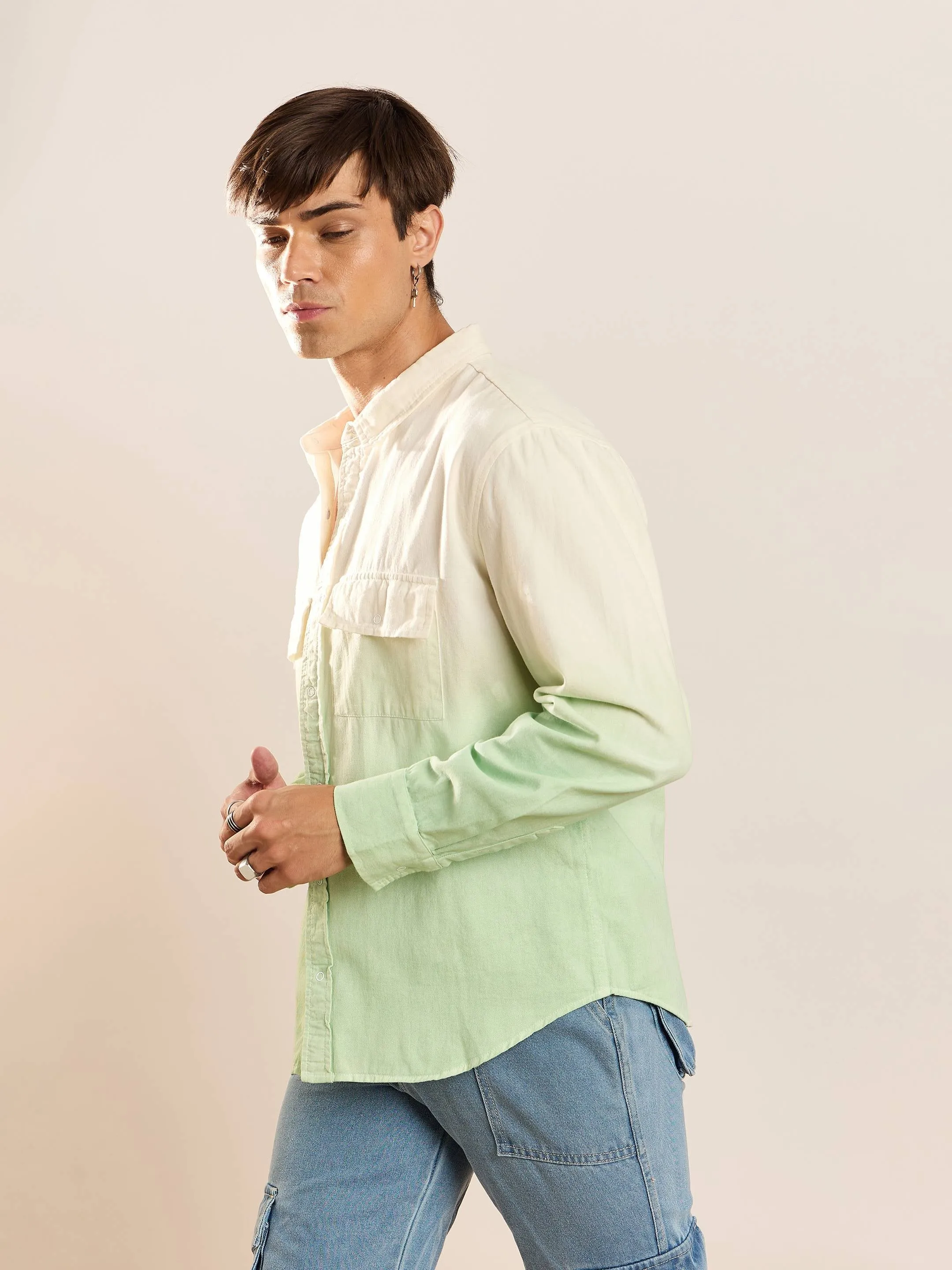 Men Green & White Ombre Shirt