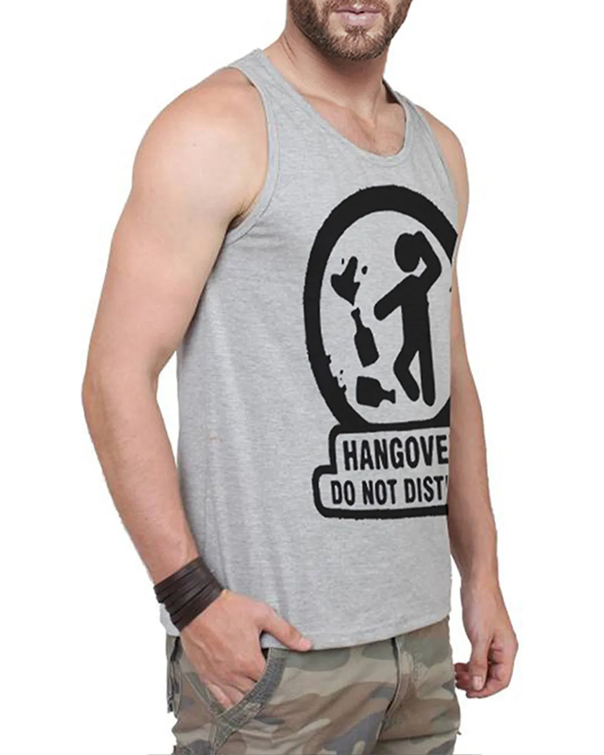 MEN GREY PRINTED SLEEVELESS VEST