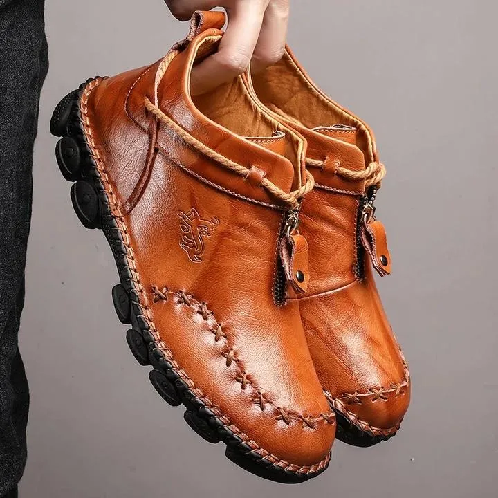 Men Hand Stitching Leather Non Slip Large Size Soft Sole Casual Boots