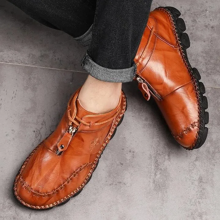 Men Hand Stitching Leather Non Slip Large Size Soft Sole Casual Boots