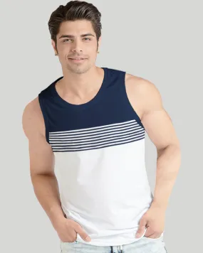 Men Navy-White Striped Vest