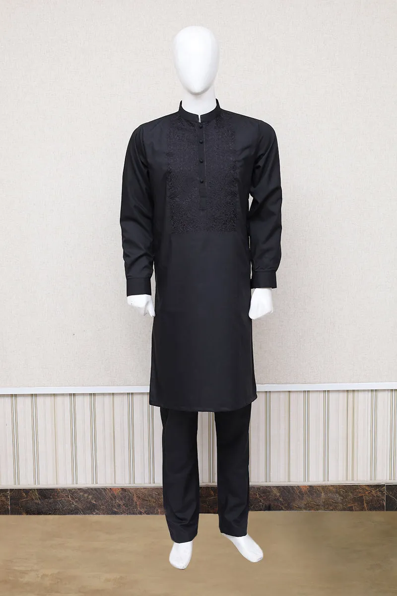 Men Premium Embroidered Shalwar Kameez Black