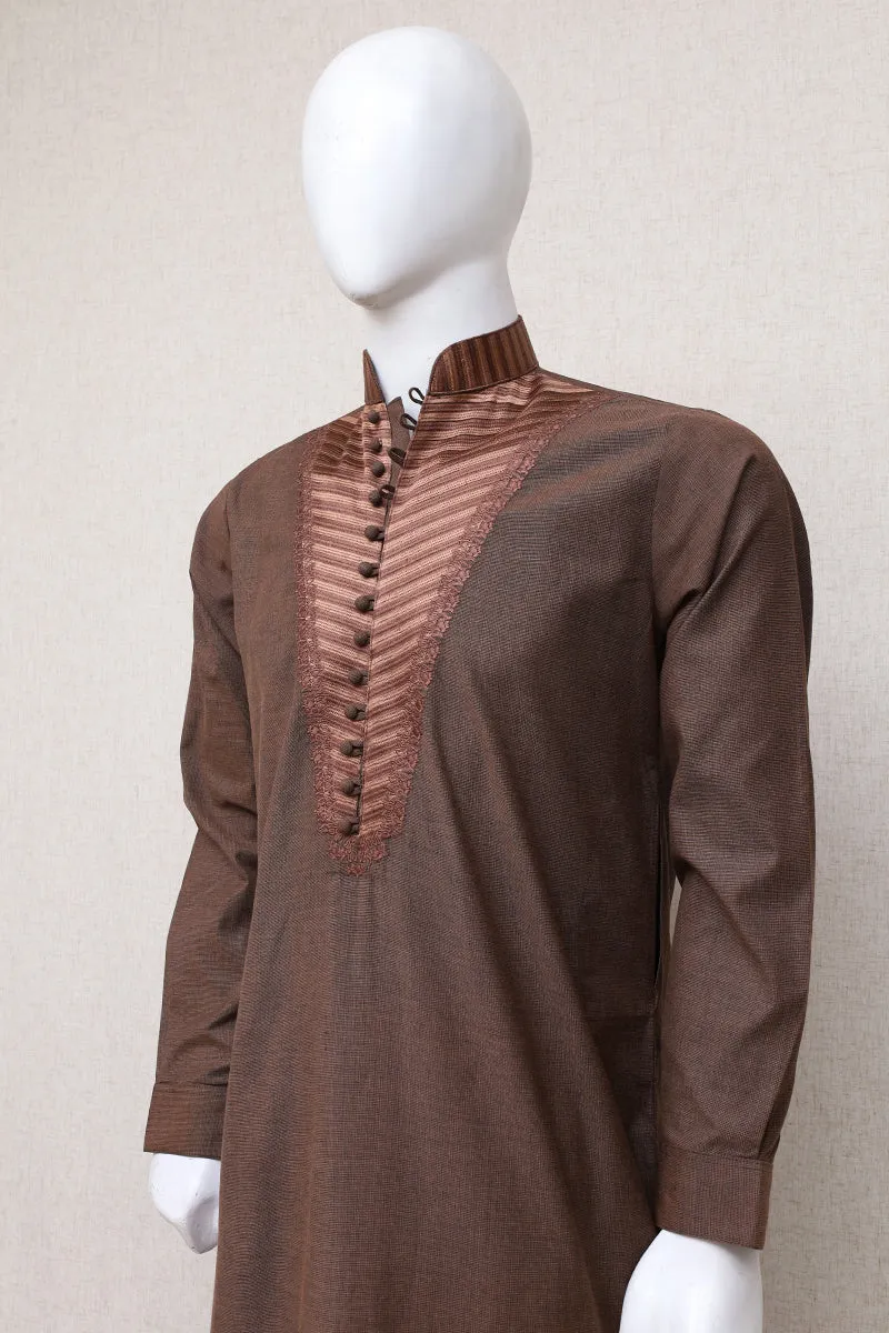 Men Premium Embroidered Shalwar Kameez Brown