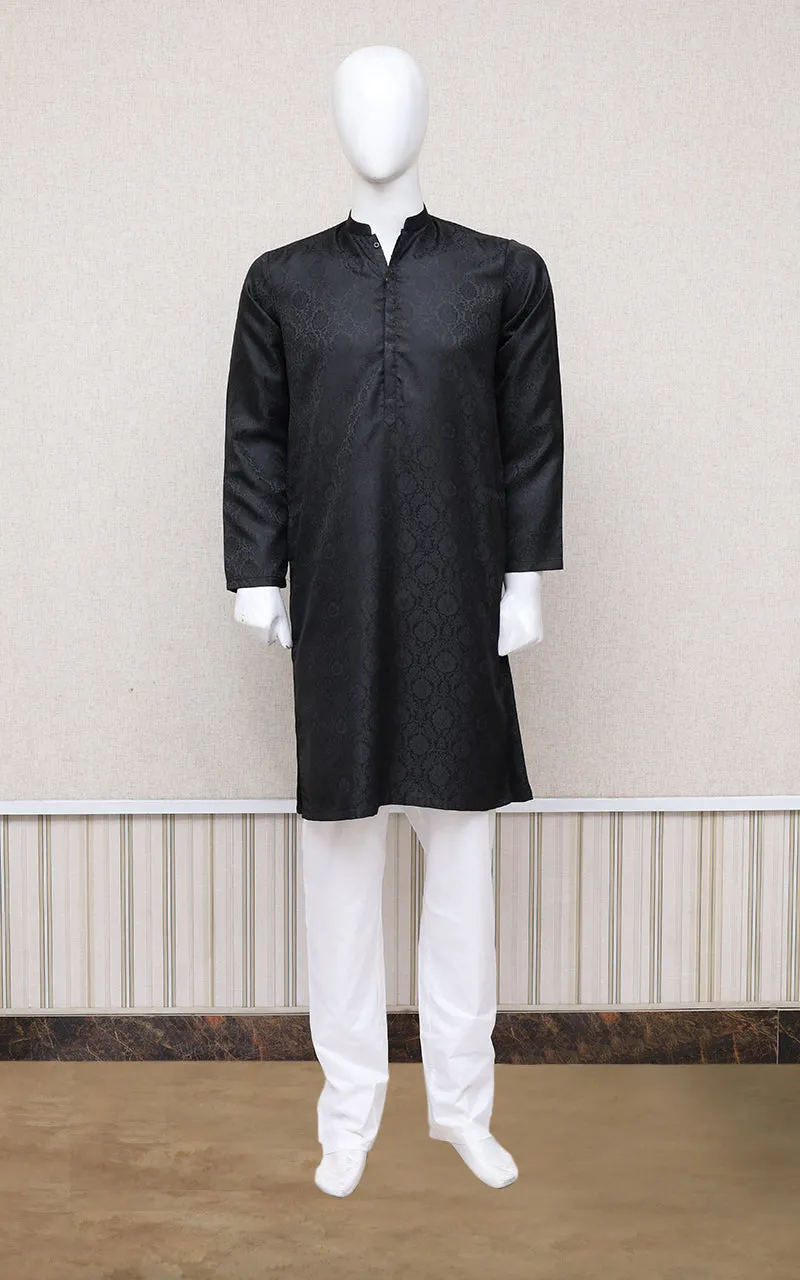 Men Premium Jamawar Kurta Black