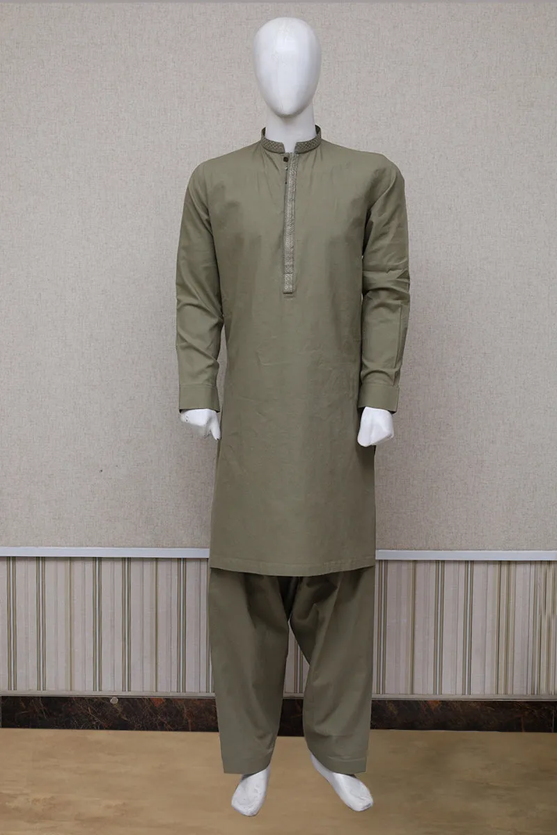 Men Premium Khaddar Shalwar Kameez Olive