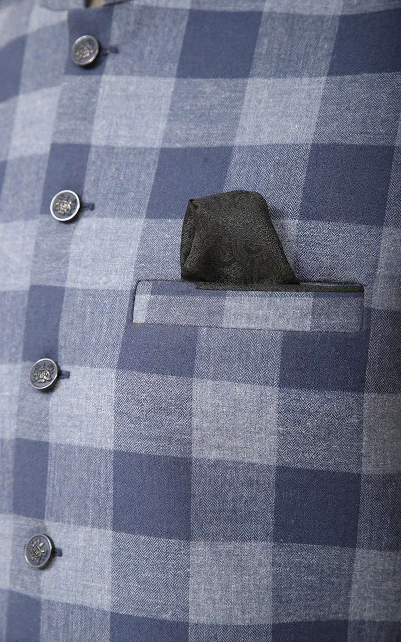 Men Premium Waistcoat Blue Check