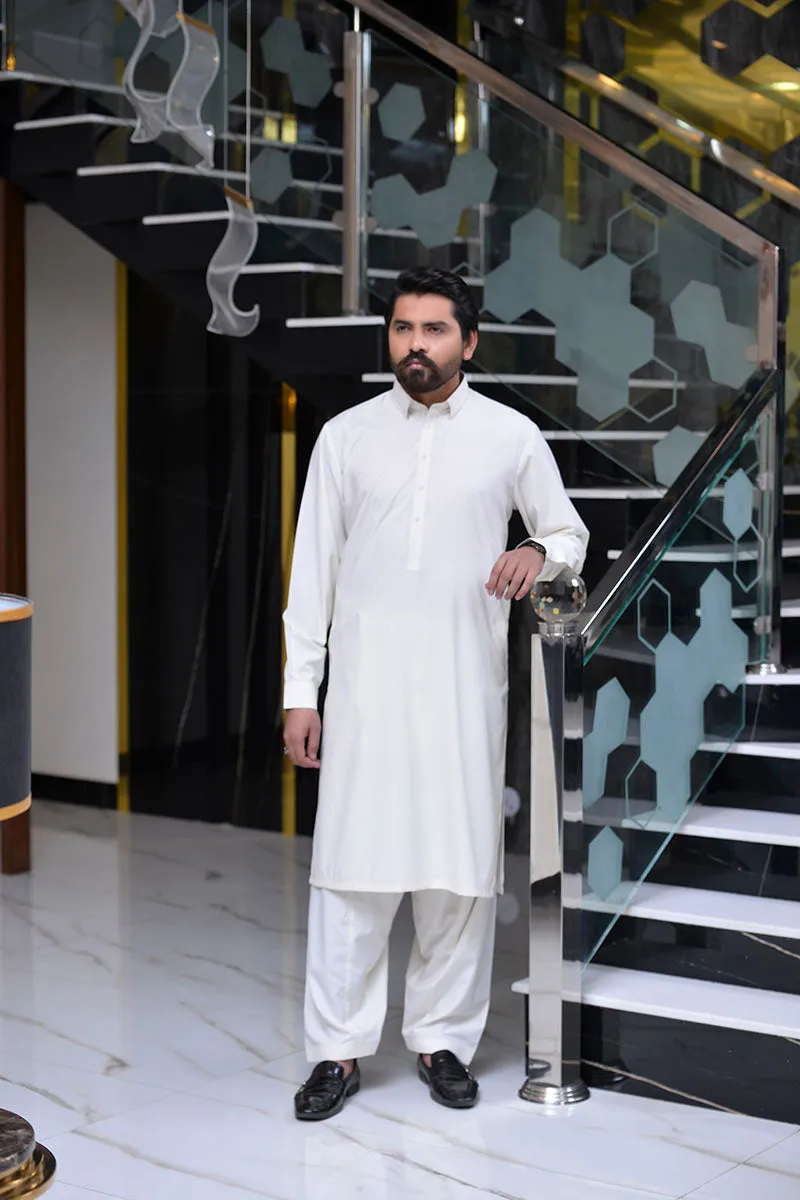 Men Soft Summer Fabric Unstitch Kameez Shalwar White