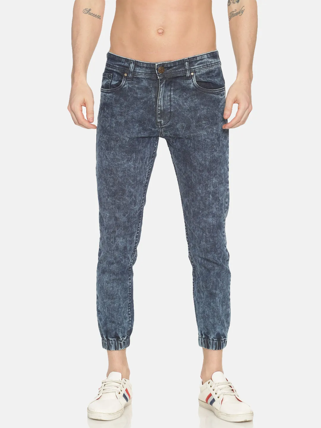 MEN'S ACID WASH BLUE SOLID SLIM FIT JEAN JOGGER