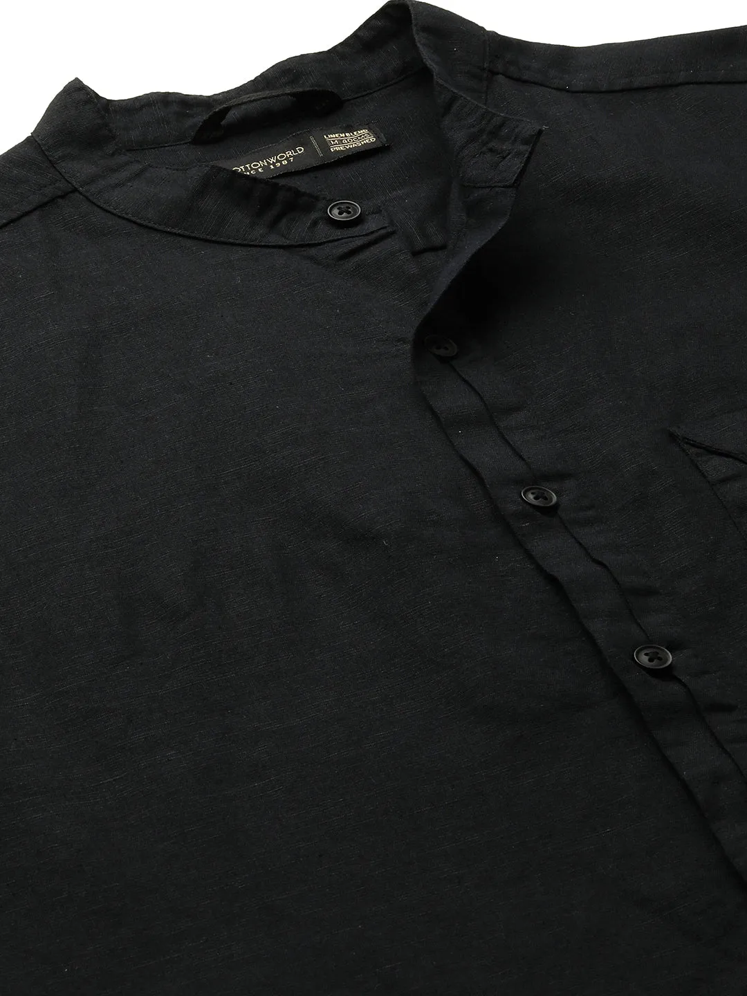 Men's Black Cotton Linen Regular Fit Shirt