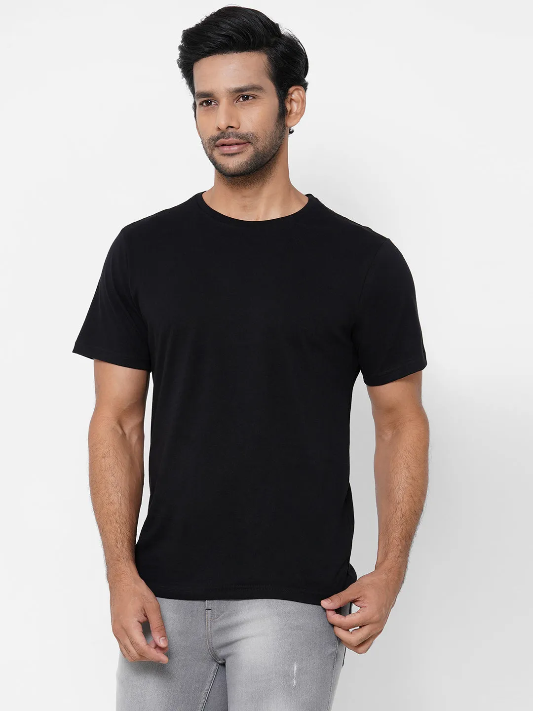 Men's Black Cotton Regular Fit Tshirt