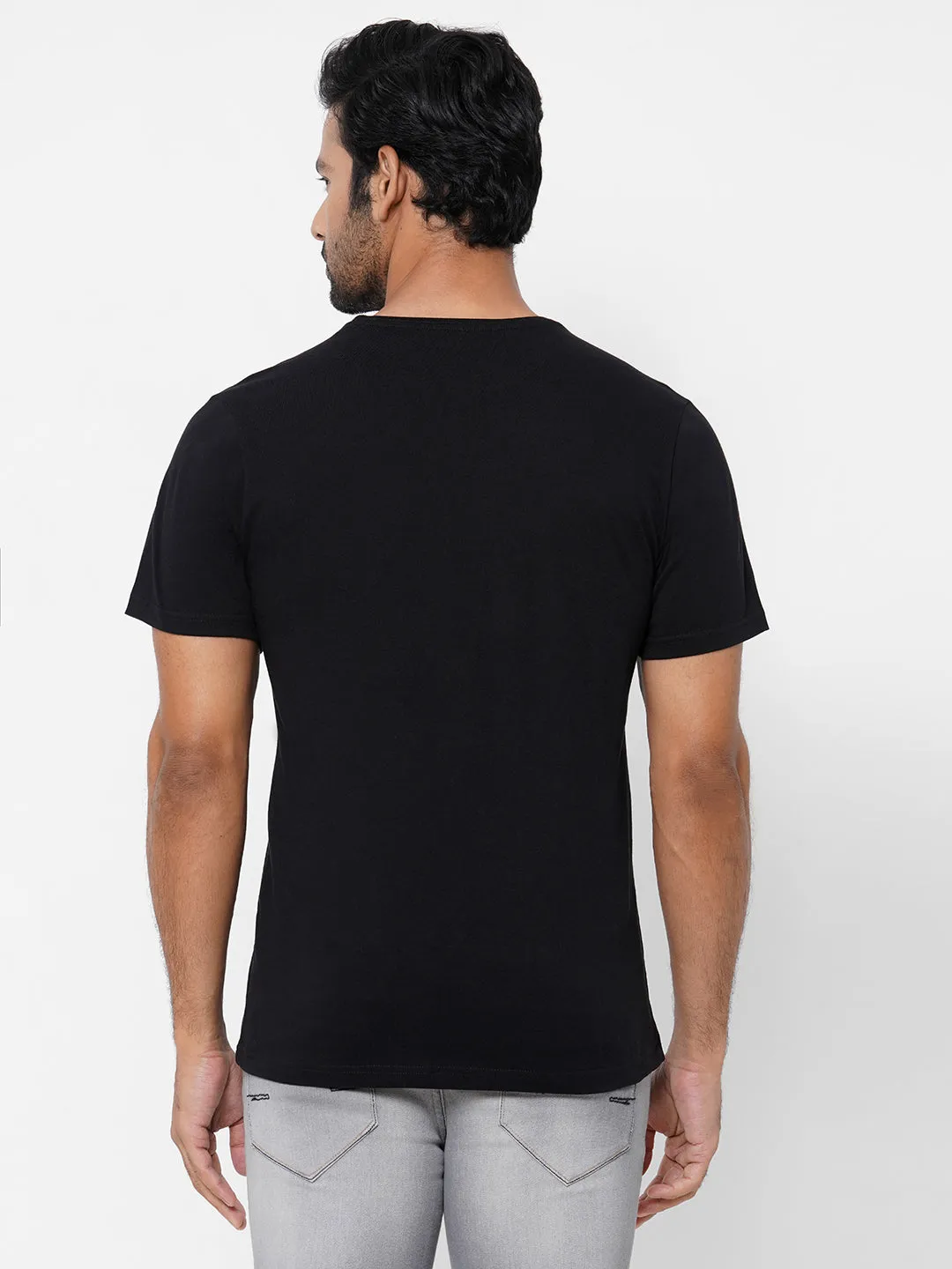 Men's Black Cotton Regular Fit Tshirt