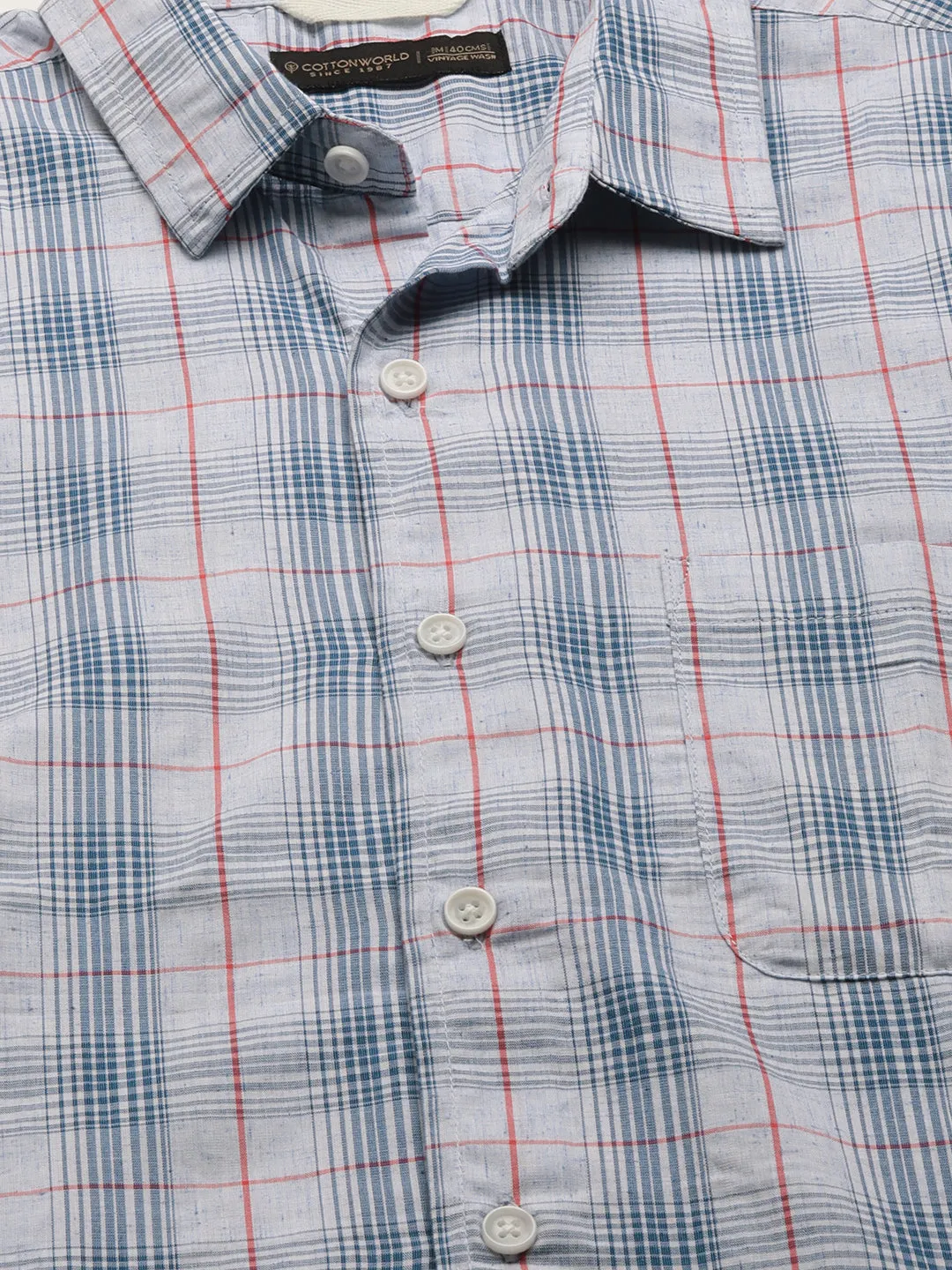 Men's Blue Cotton Lyocell Regular Fit Checked Shirt