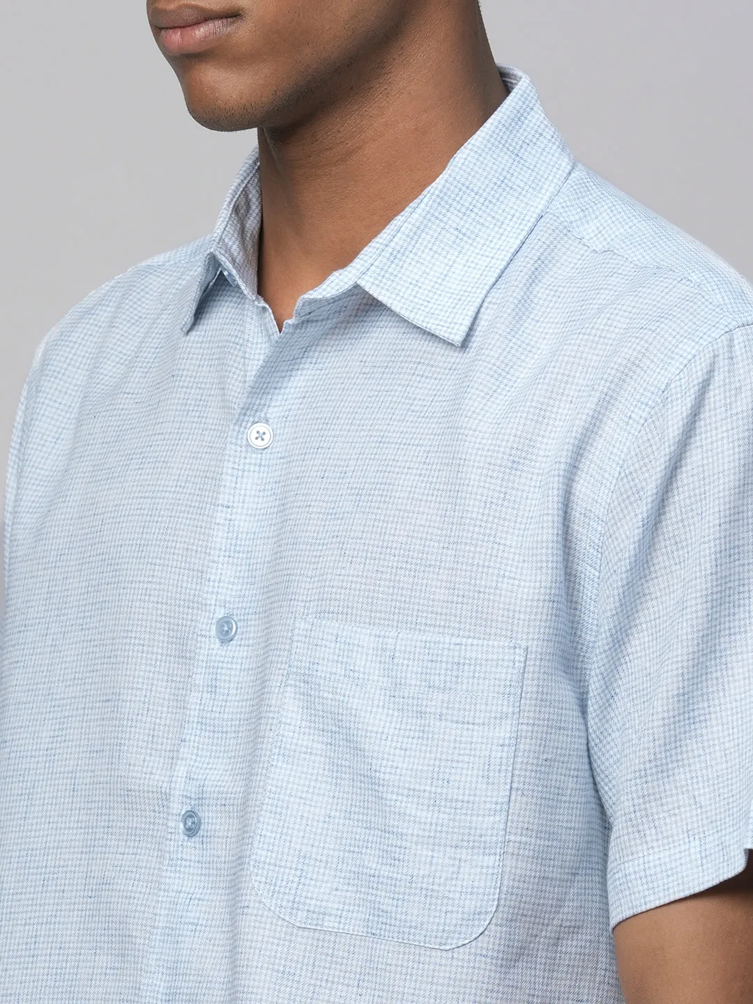 Men's Blue Cotton Regular Fit Checked Shirt