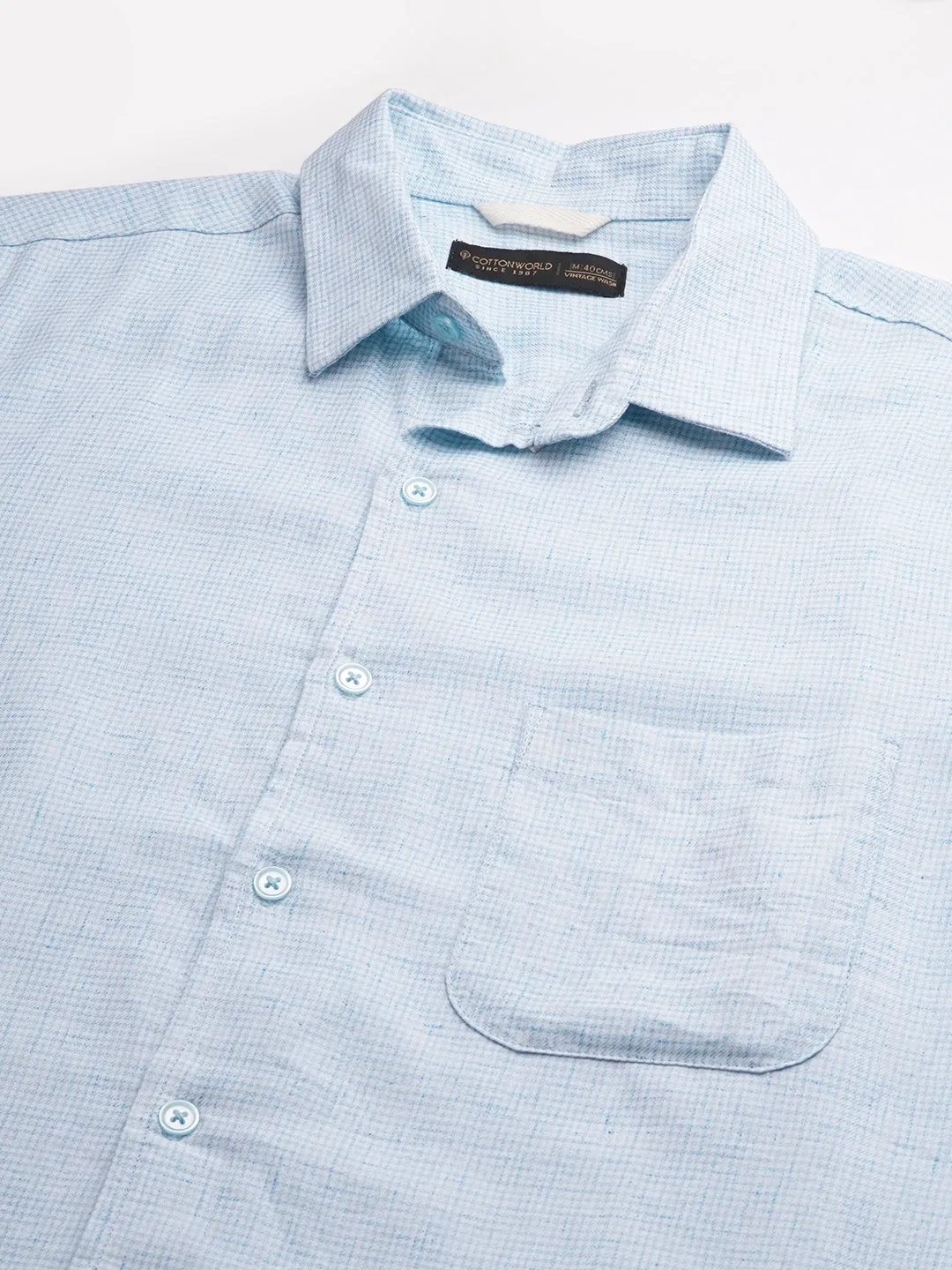 Men's Blue Cotton Regular Fit Checked Shirt