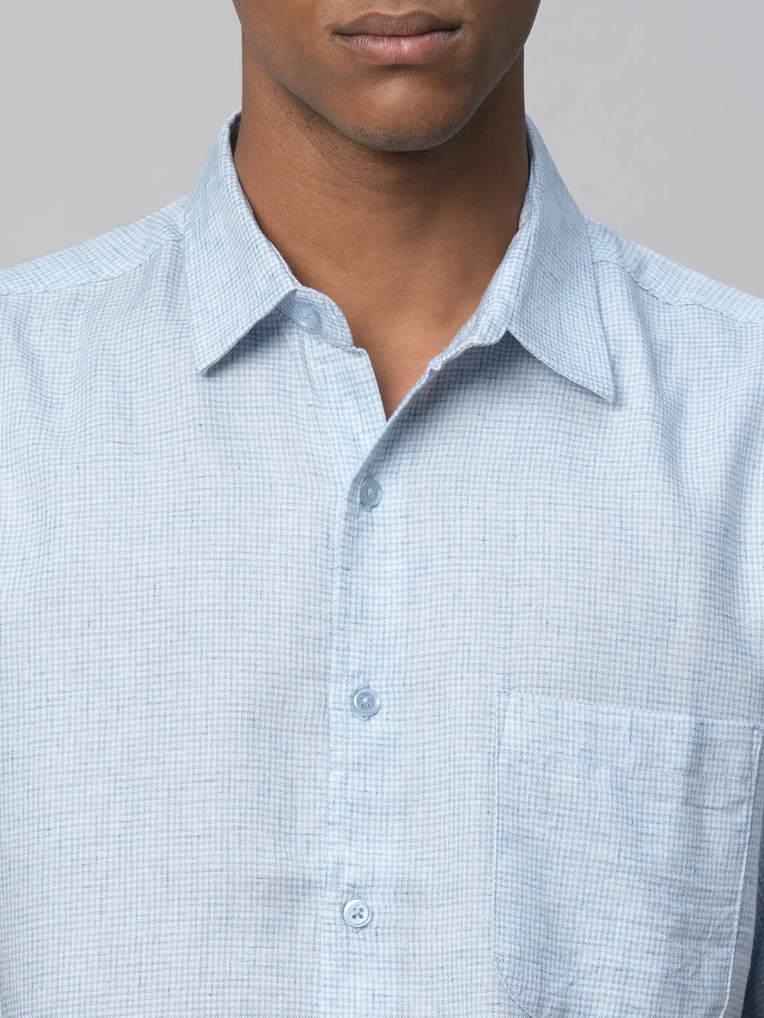 Men's Blue Cotton Regular Fit Checked Shirt