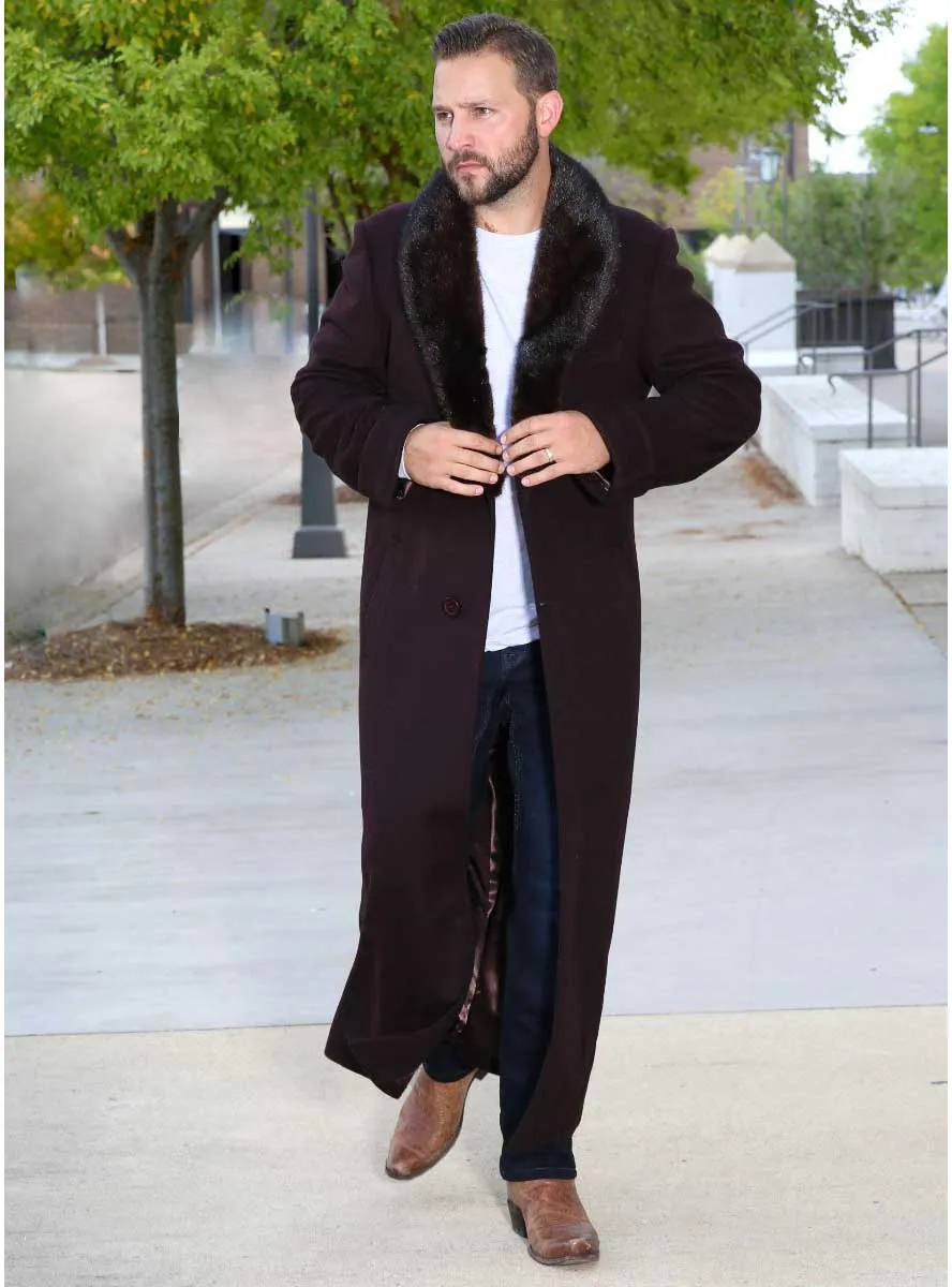 Men's Cashmere Blend Coat with Full Skin Mink Fur Collar