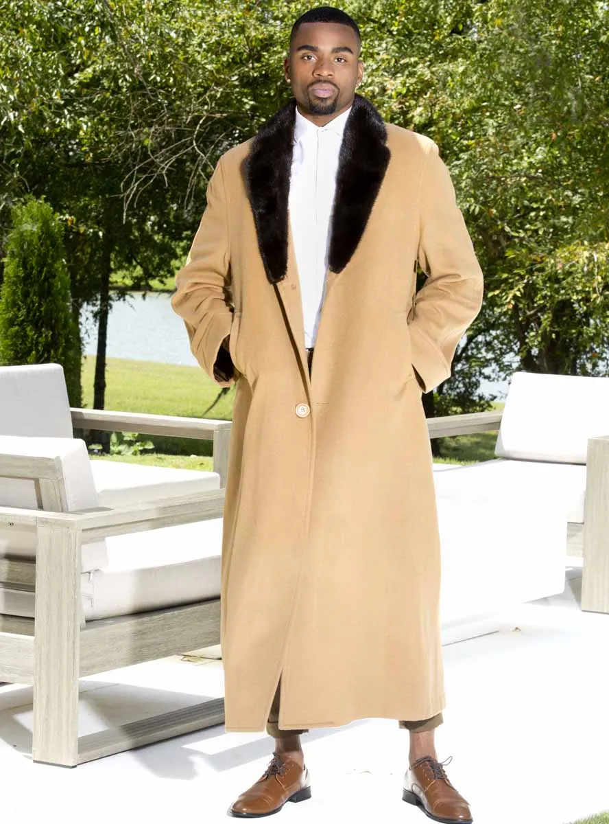 Men's Cashmere Blend Coat with Full Skin Mink Fur Collar