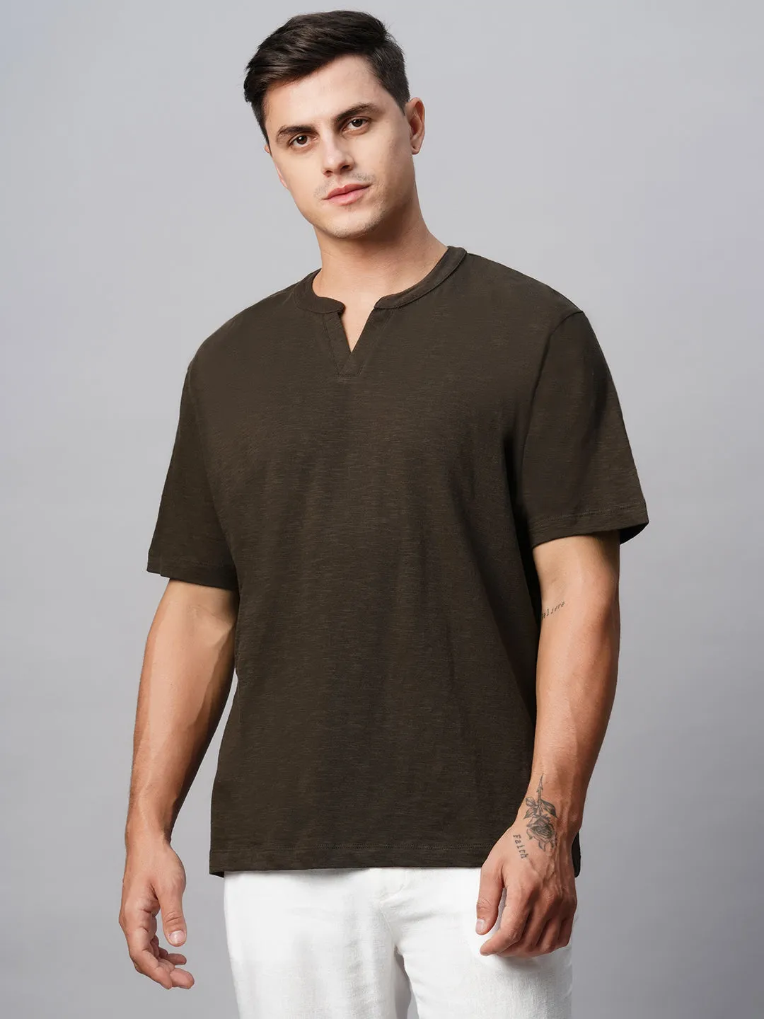 Men's Cotton Brown Regular Fit Tshirt