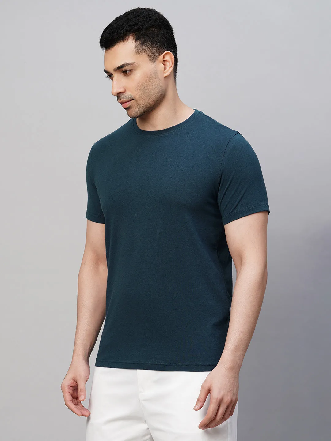 Men's Dark Blue Cotton Bamboo Elastane Regular Fit Tshirt