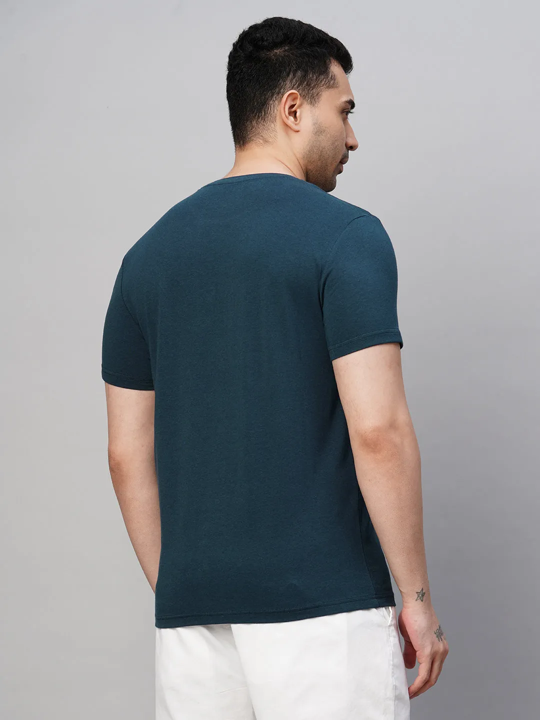 Men's Dark Blue Cotton Bamboo Elastane Regular Fit Tshirt