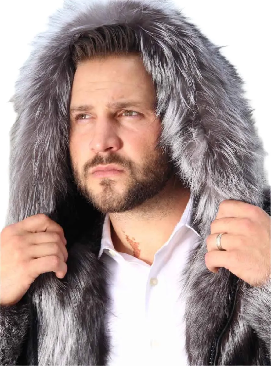 Men's Full Skin Silver Fox Fur Bomber Jacket