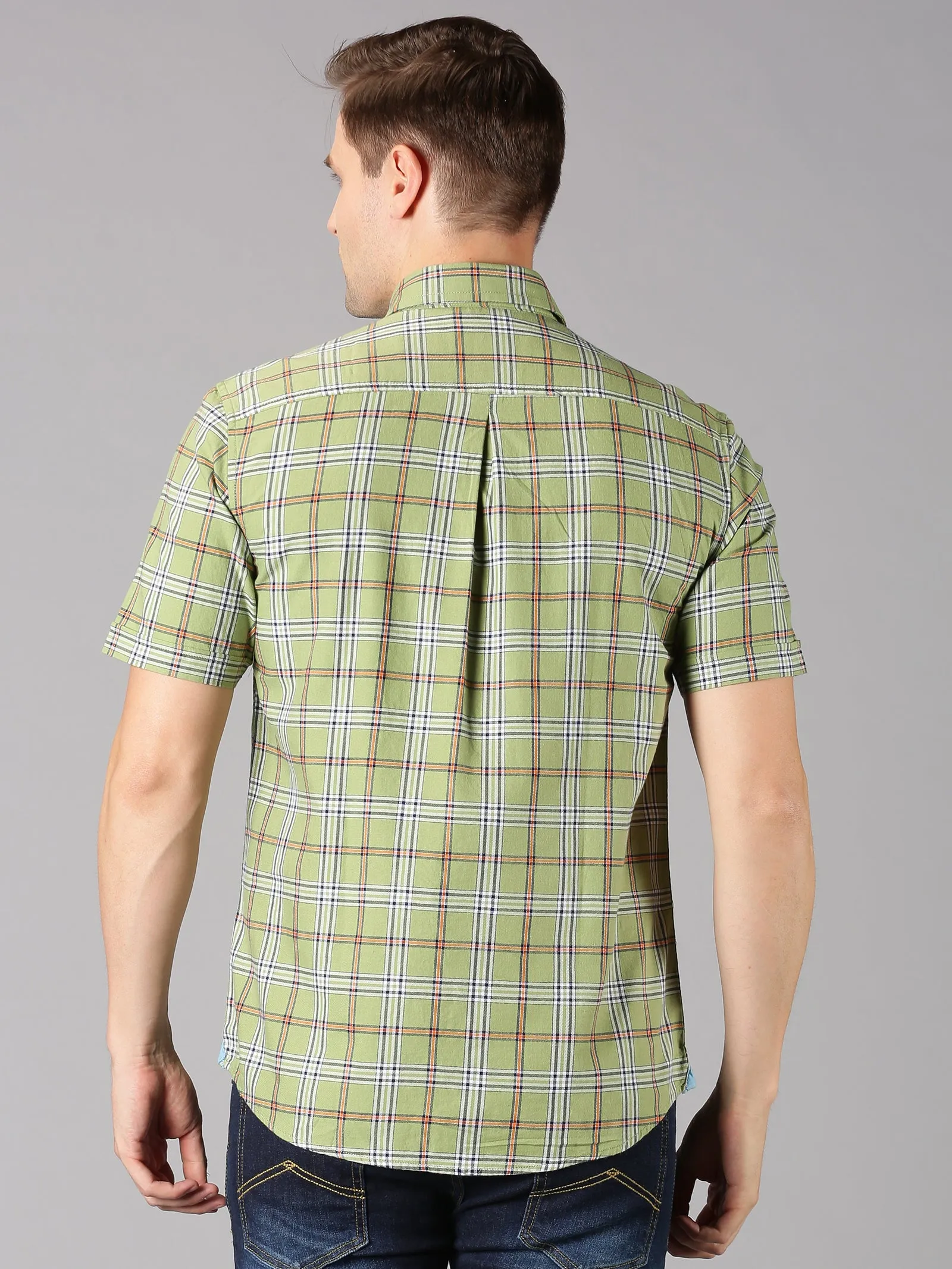 MEN'S GREEN CHECKS SLIM FIT SHIRT