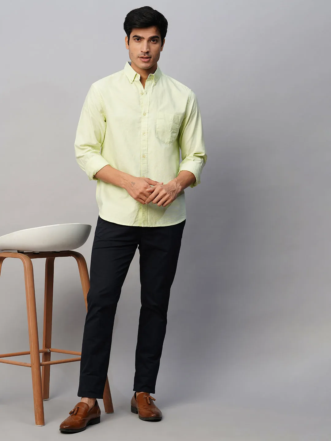 Men's Green Cotton Regular Fit Shirt