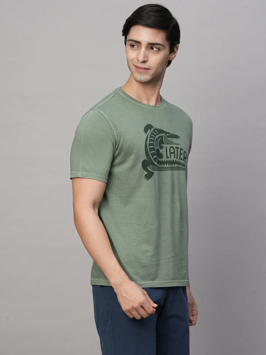 Men's Green Cotton Regular Fit Tshirt