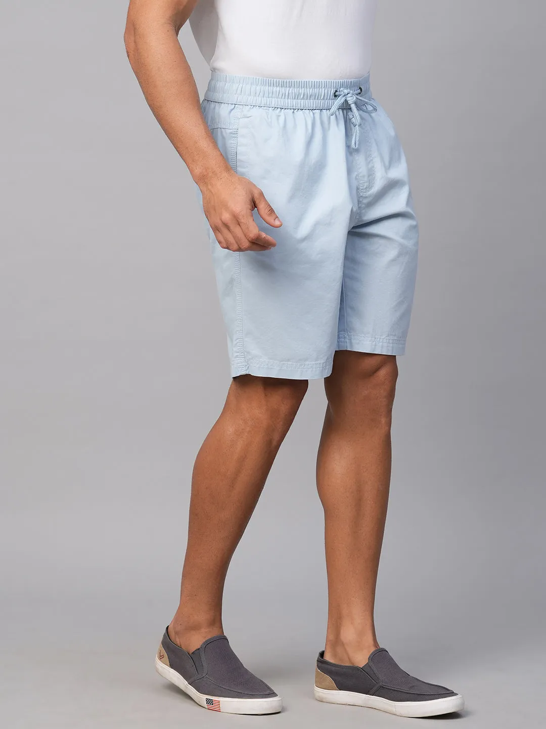 Men's Light Blue Cotton  Regular Fit Shorts