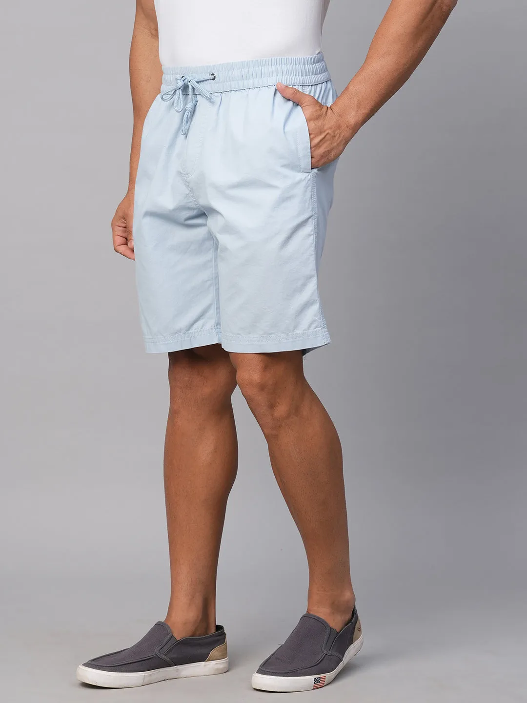 Men's Light Blue Cotton  Regular Fit Shorts