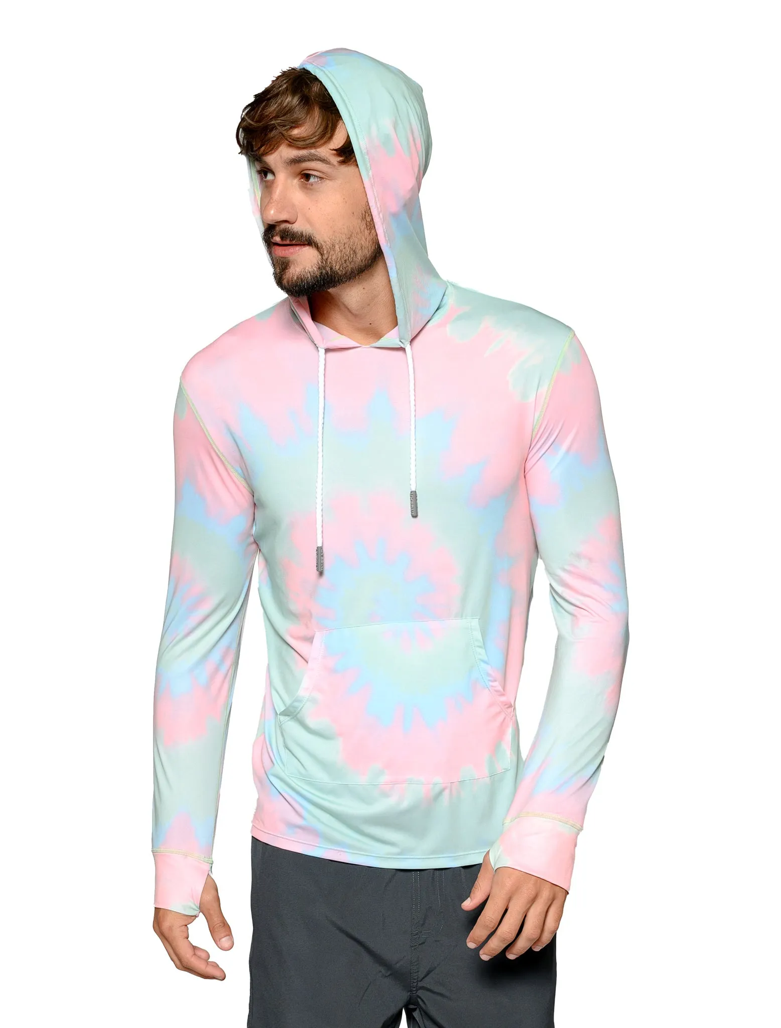 Men's Long Sleeve Hoodie printed in tie-dye