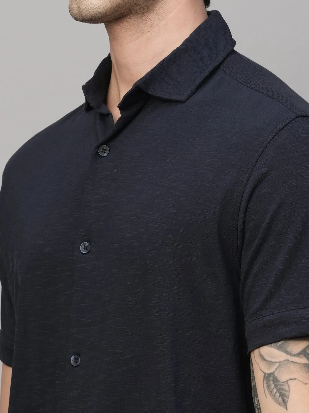 Men's Navy Cotton Regular Fit Tshirts