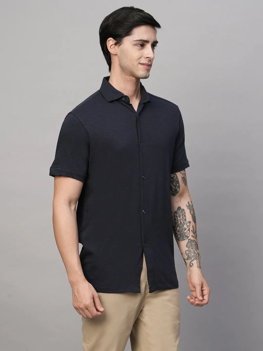 Men's Navy Cotton Regular Fit Tshirts