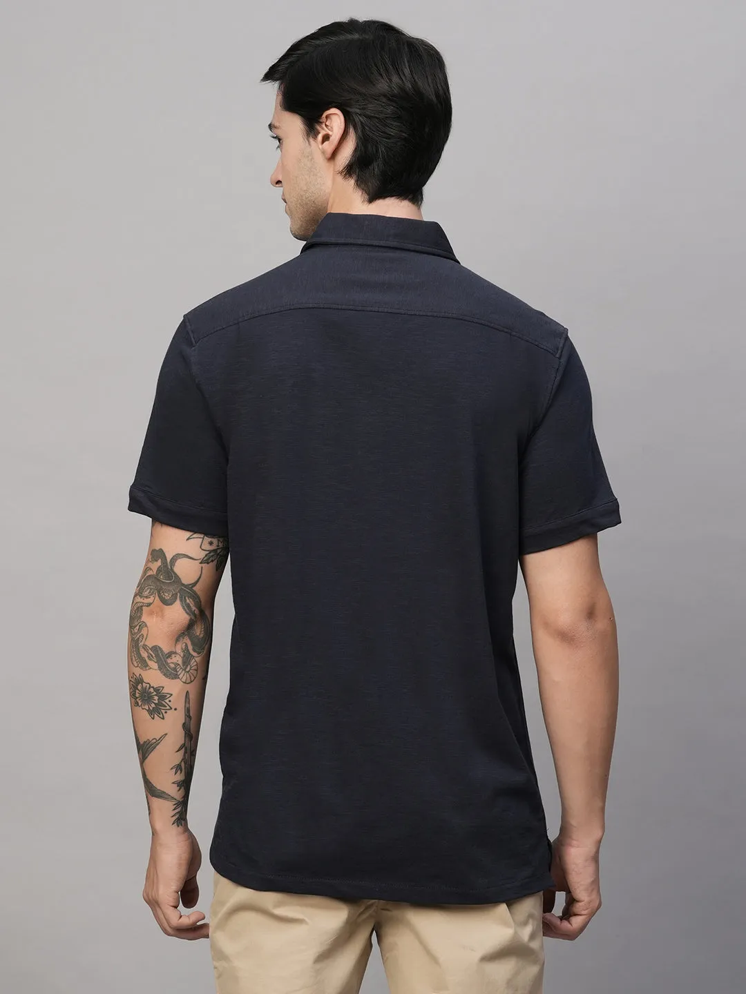 Men's Navy Cotton Regular Fit Tshirts