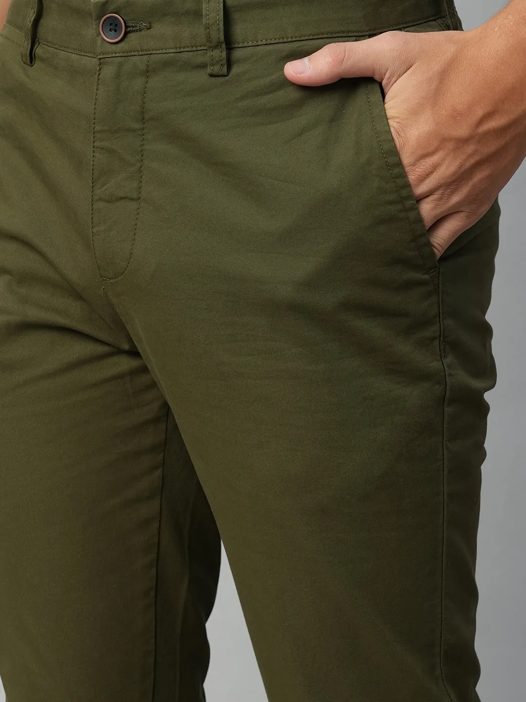 Men's Olive Cotton Lycra Slim Fit Pant