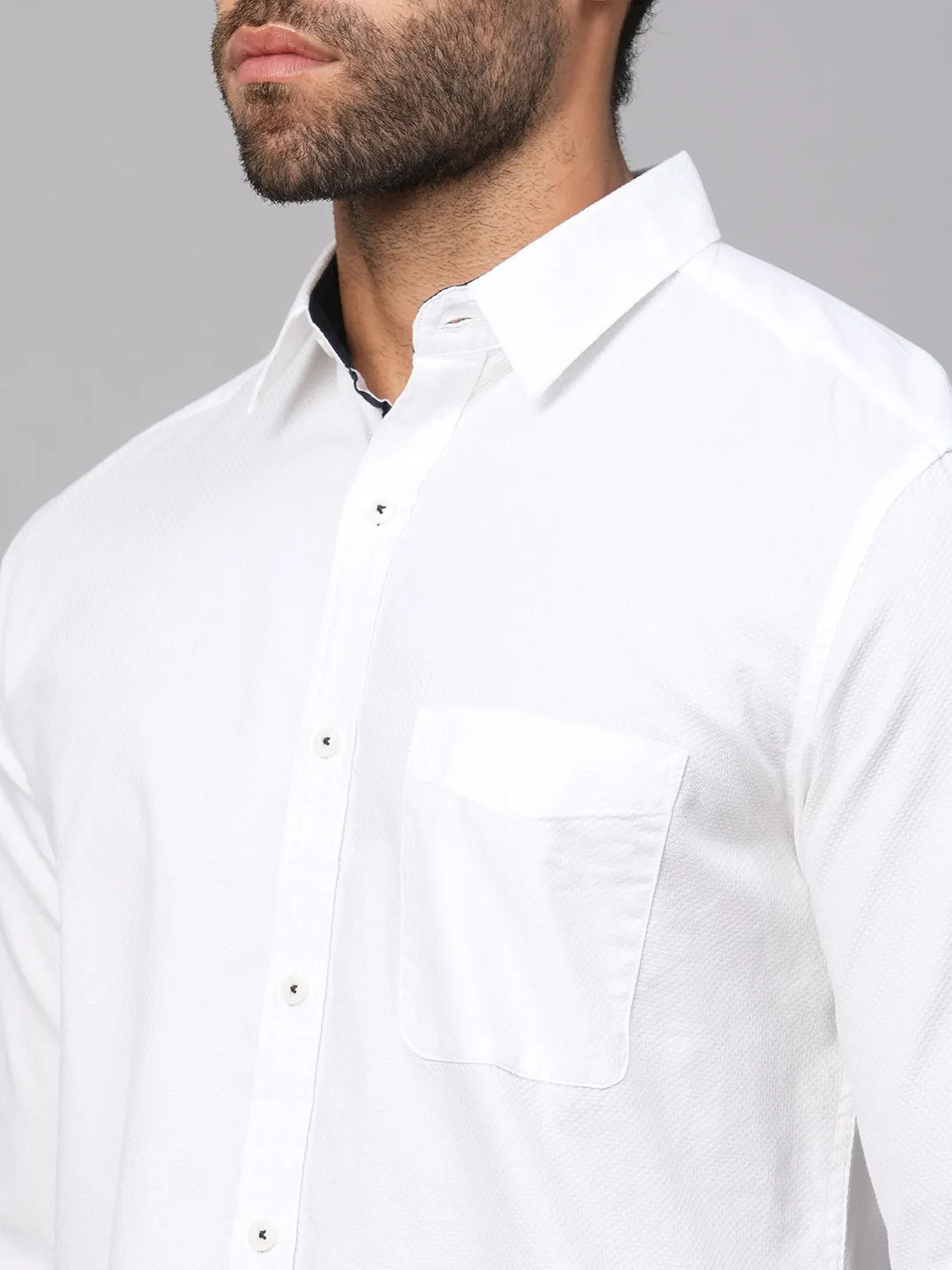 Men's White A Cotton Regular Fit Shirt