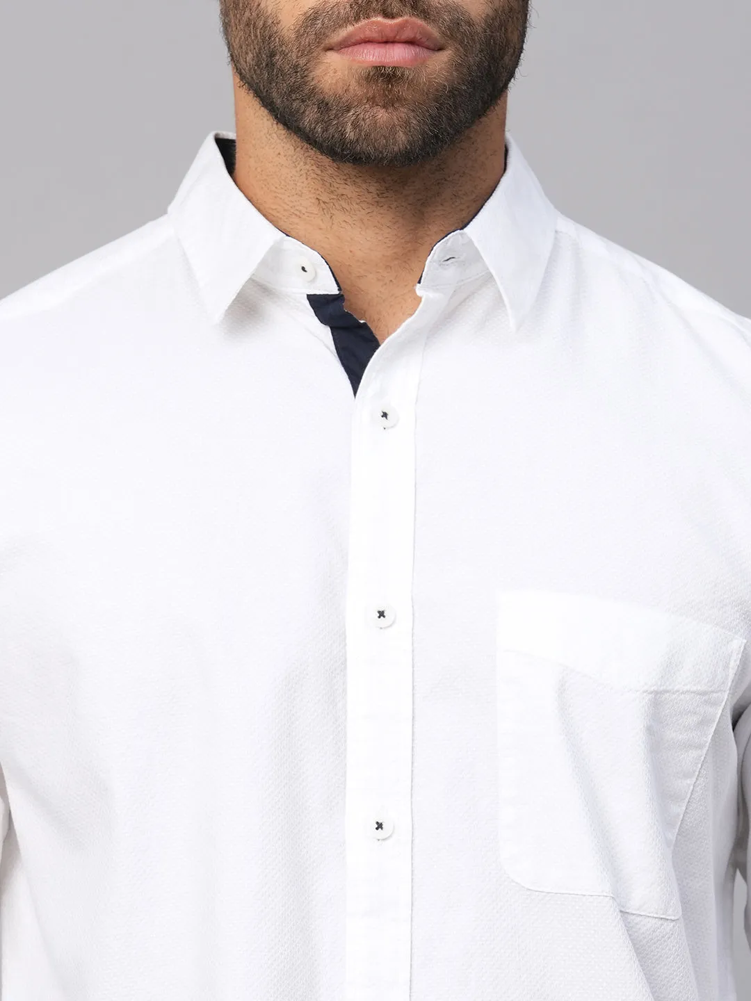 Men's White A Cotton Regular Fit Shirt