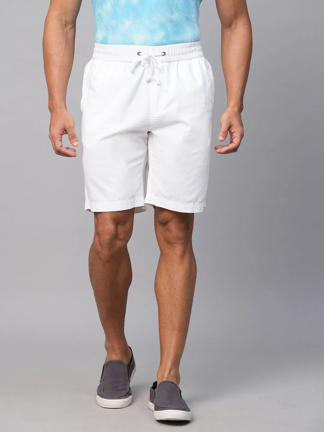 Men's White Cotton Regular Fit Shorts