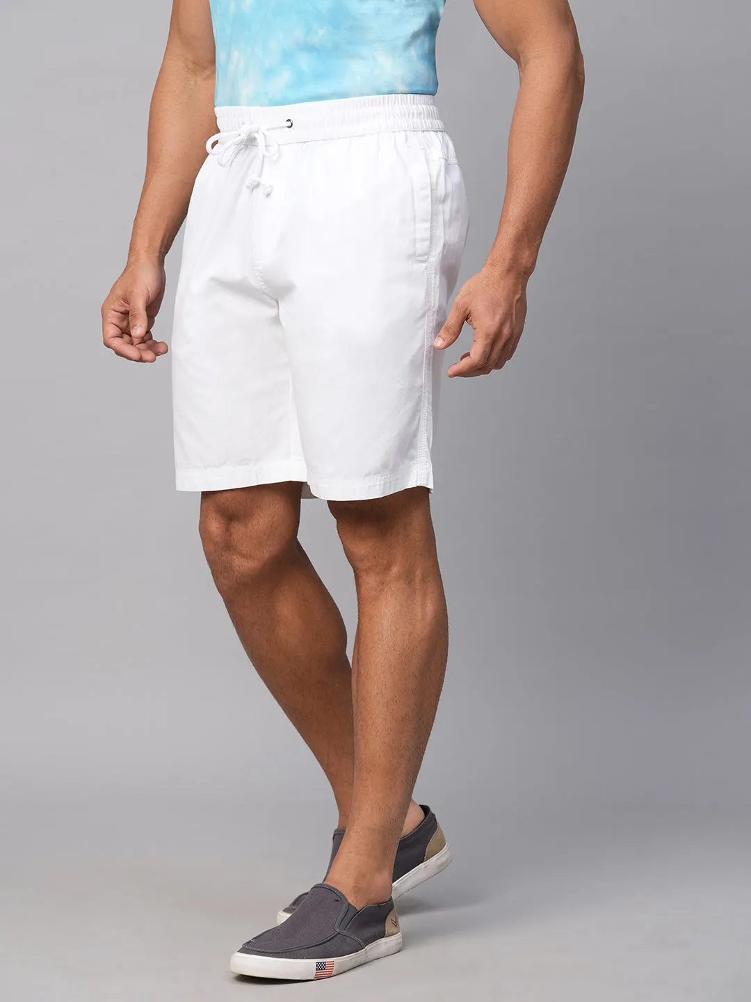 Men's White Cotton Regular Fit Shorts