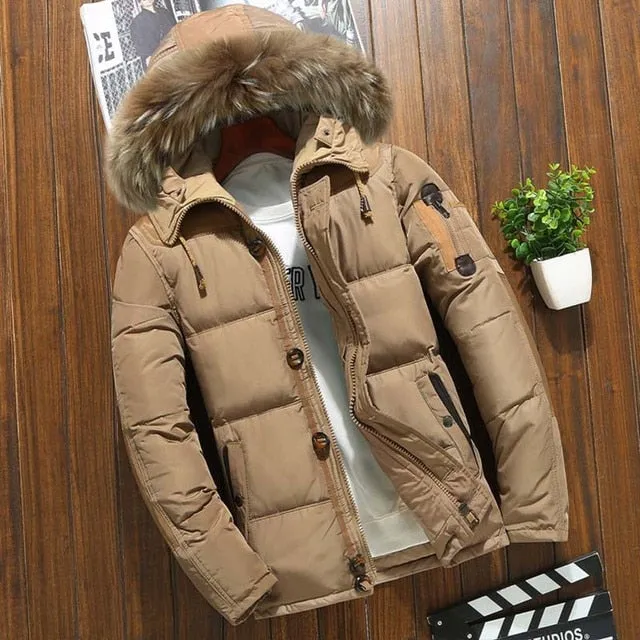 New Style Winter Jacket Men Big Size M-4XL Real Fur Collar Hooded White Duck Down Jacket Thick Down Jackets Men Warm Coats