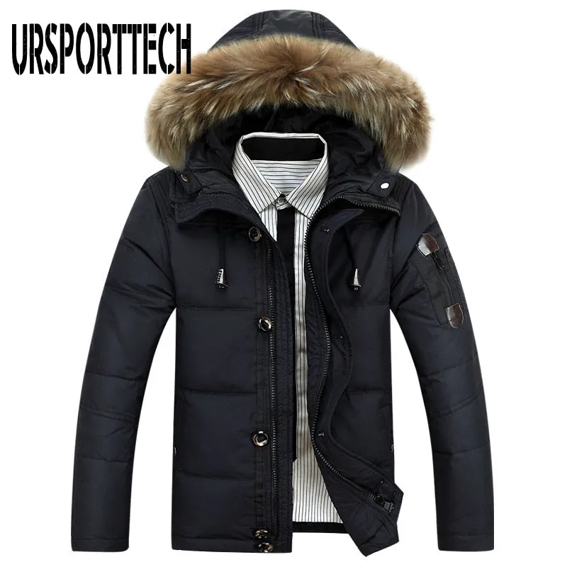 New Style Winter Jacket Men Big Size M-4XL Real Fur Collar Hooded White Duck Down Jacket Thick Down Jackets Men Warm Coats